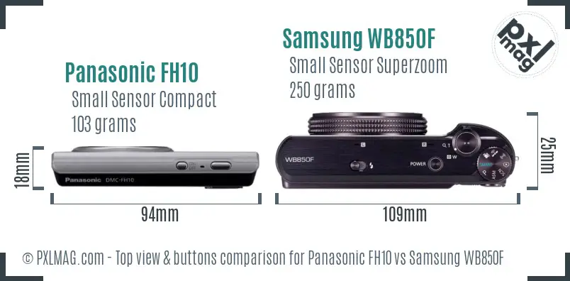 Panasonic FH10 vs Samsung WB850F top view buttons comparison
