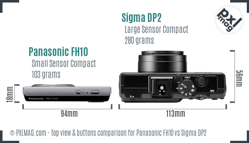 Panasonic FH10 vs Sigma DP2 top view buttons comparison