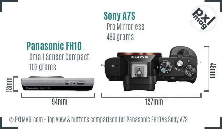 Panasonic FH10 vs Sony A7S top view buttons comparison Panasonic FH10 vs Sony A7S top view buttons comparison