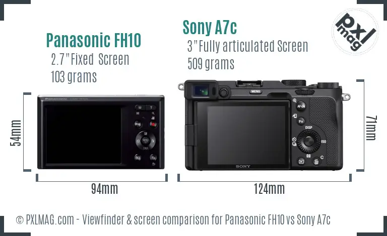 Panasonic FH10 vs Sony A7c Screen and Viewfinder comparison