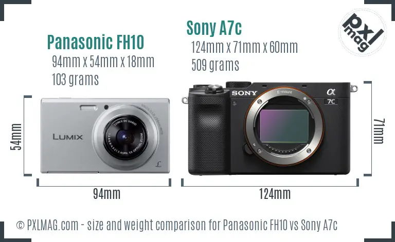 Panasonic FH10 vs Sony A7c size comparison