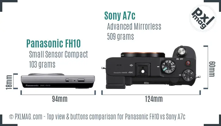 Panasonic FH10 vs Sony A7c top view buttons comparison