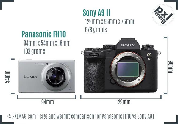 Panasonic FH10 vs Sony A9 II size comparison