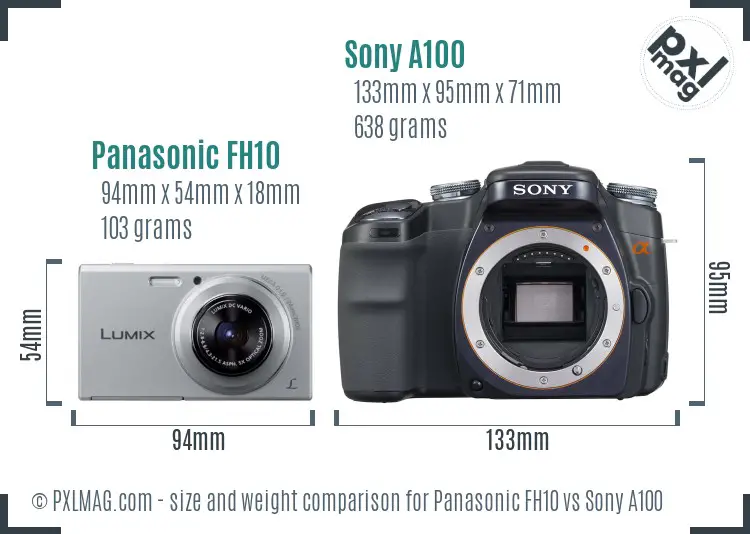 Panasonic FH10 vs Sony A100 size comparison