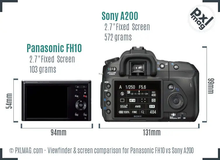 Panasonic FH10 vs Sony A200 Screen and Viewfinder comparison