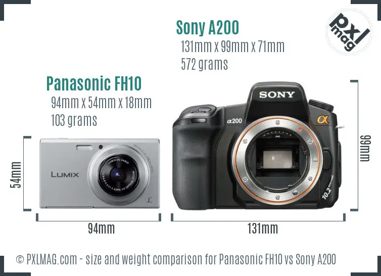Panasonic FH10 vs Sony A200 size comparison