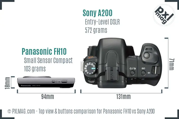 Panasonic FH10 vs Sony A200 top view buttons comparison