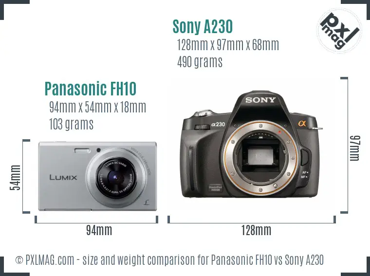 Panasonic FH10 vs Sony A230 size comparison