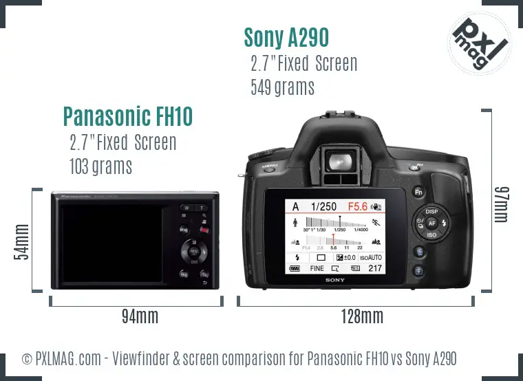 Panasonic FH10 vs Sony A290 Screen and Viewfinder comparison