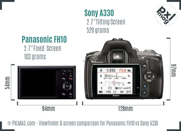 Panasonic FH10 vs Sony A330 Screen and Viewfinder comparison