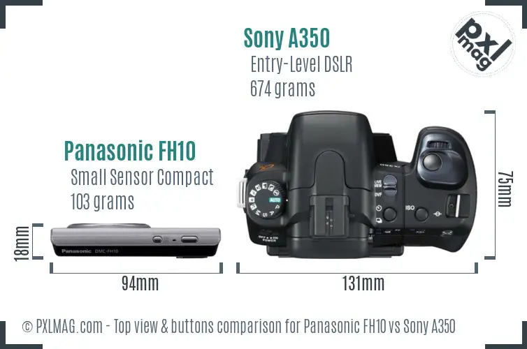 Panasonic FH10 vs Sony A350 top view buttons comparison