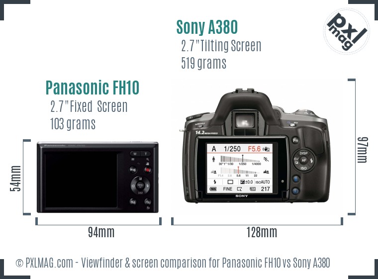 Panasonic FH10 vs Sony A380 Screen and Viewfinder comparison