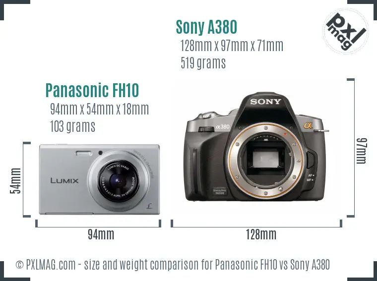 Panasonic FH10 vs Sony A380 size comparison