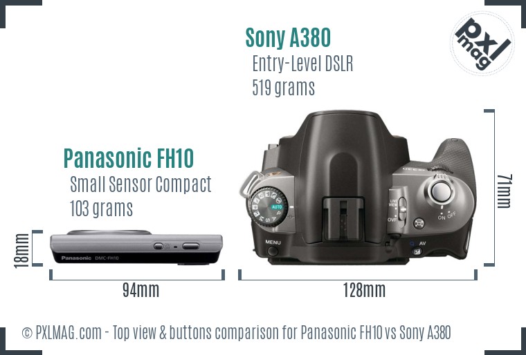 Panasonic FH10 vs Sony A380 top view buttons comparison