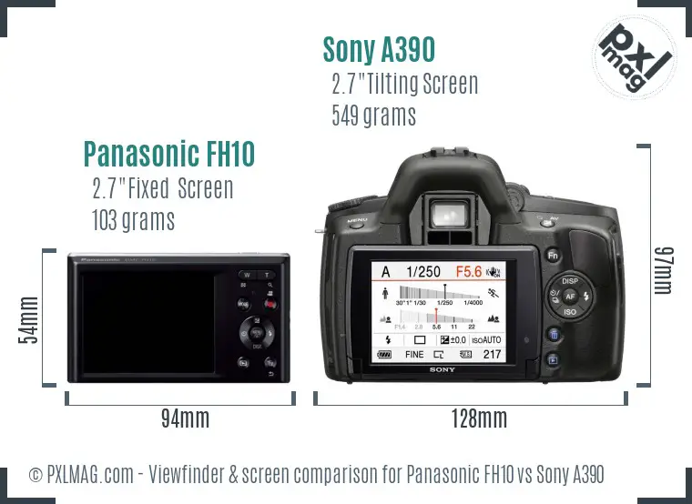 Panasonic FH10 vs Sony A390 Screen and Viewfinder comparison