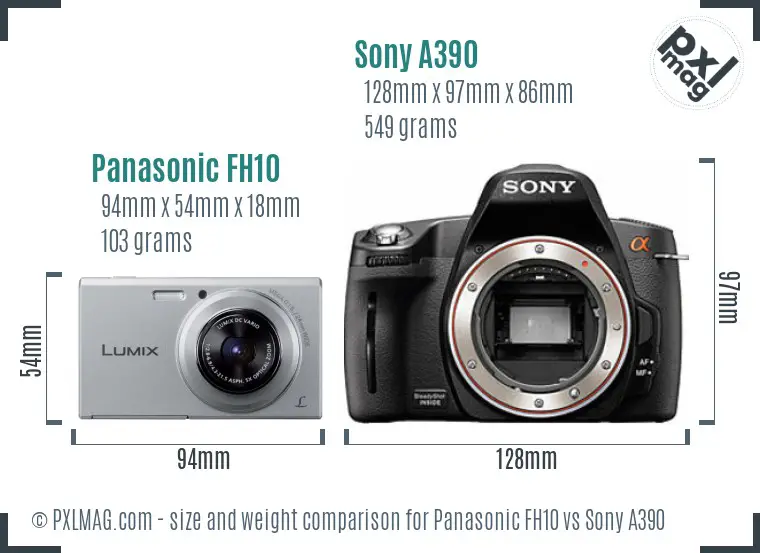 Panasonic FH10 vs Sony A390 size comparison