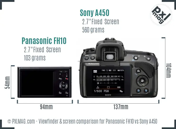 Panasonic FH10 vs Sony A450 Screen and Viewfinder comparison