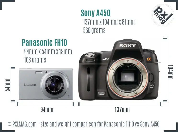 Panasonic FH10 vs Sony A450 size comparison