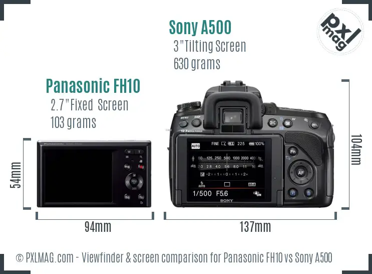 Panasonic FH10 vs Sony A500 Screen and Viewfinder comparison