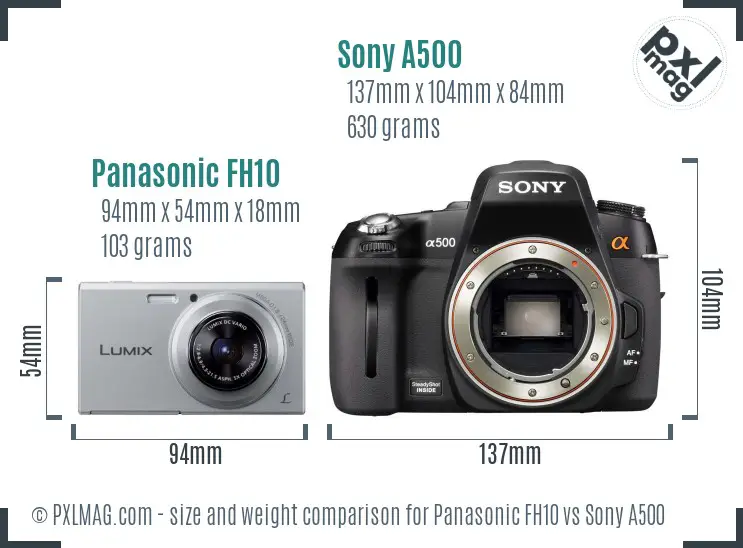 Panasonic FH10 vs Sony A500 size comparison