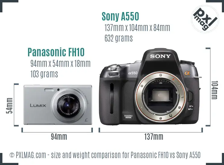 Panasonic FH10 vs Sony A550 size comparison