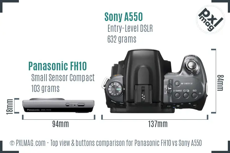 Panasonic FH10 vs Sony A550 top view buttons comparison