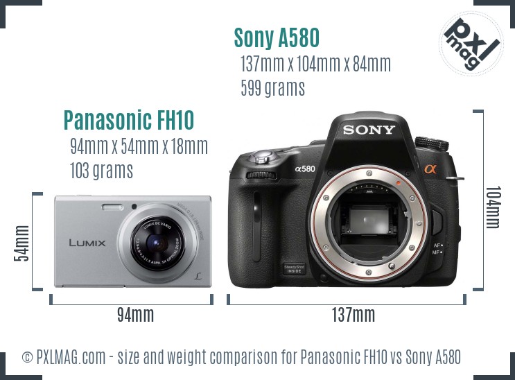 Panasonic FH10 vs Sony A580 size comparison