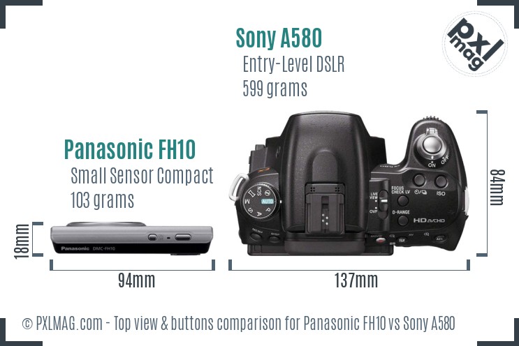 Panasonic FH10 vs Sony A580 top view buttons comparison