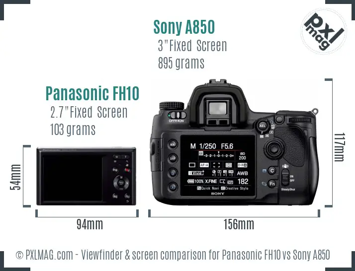 Panasonic FH10 vs Sony A850 Screen and Viewfinder comparison