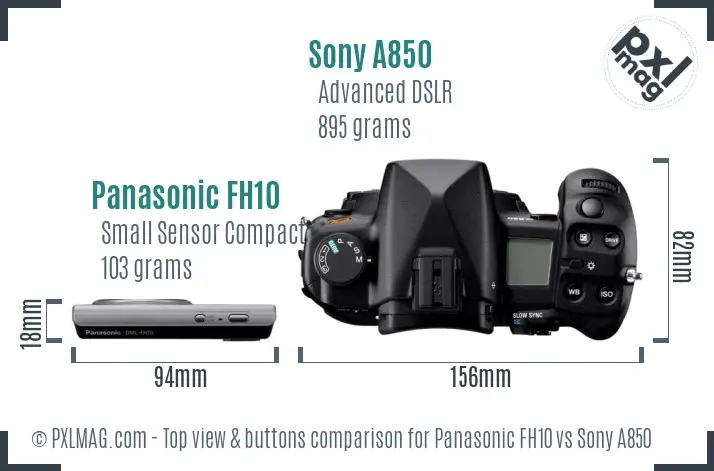 Panasonic FH10 vs Sony A850 top view buttons comparison