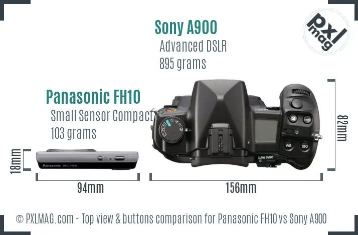 Panasonic FH10 vs Sony A900 top view buttons comparison