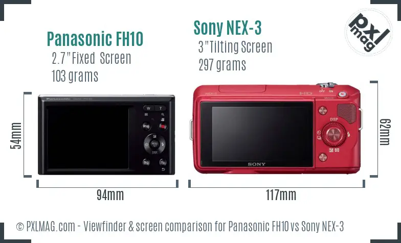 Panasonic FH10 vs Sony NEX-3 Screen and Viewfinder comparison