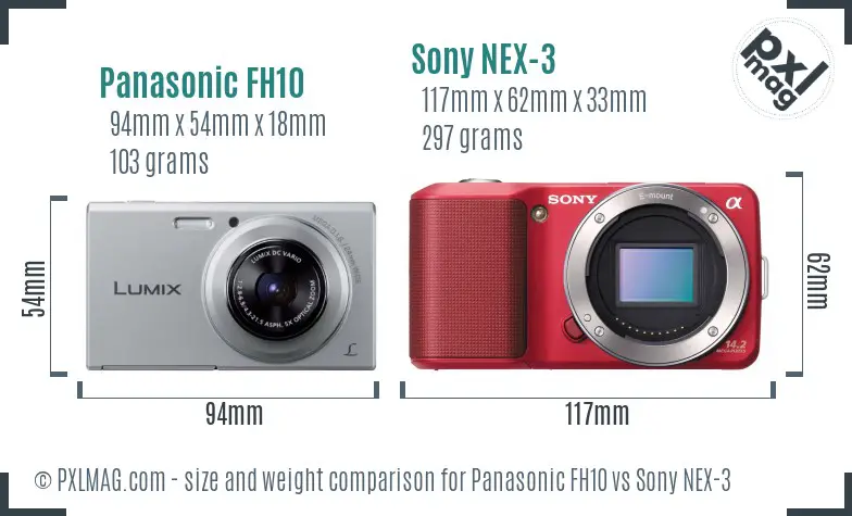 Panasonic FH10 vs Sony NEX-3 size comparison