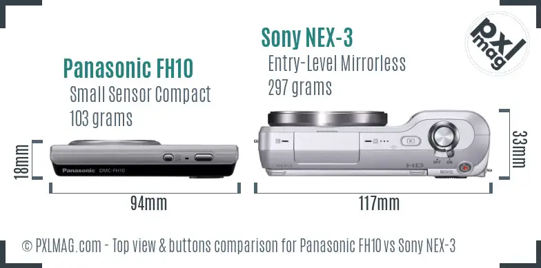 Panasonic FH10 vs Sony NEX-3 top view buttons comparison