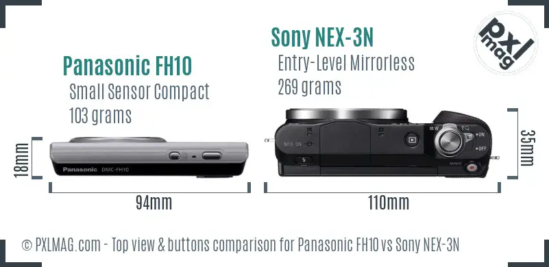 Panasonic FH10 vs Sony NEX-3N top view buttons comparison