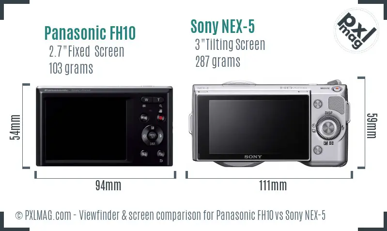 Panasonic FH10 vs Sony NEX-5 Screen and Viewfinder comparison