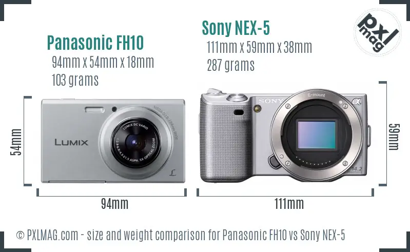 Panasonic FH10 vs Sony NEX-5 size comparison