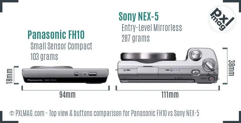 Panasonic FH10 vs Sony NEX-5 top view buttons comparison