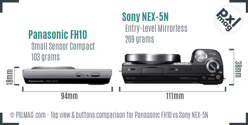 Panasonic FH10 vs Sony NEX-5N top view buttons comparison