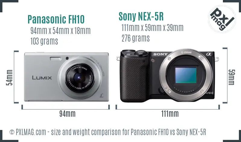 Panasonic FH10 vs Sony NEX-5R size comparison