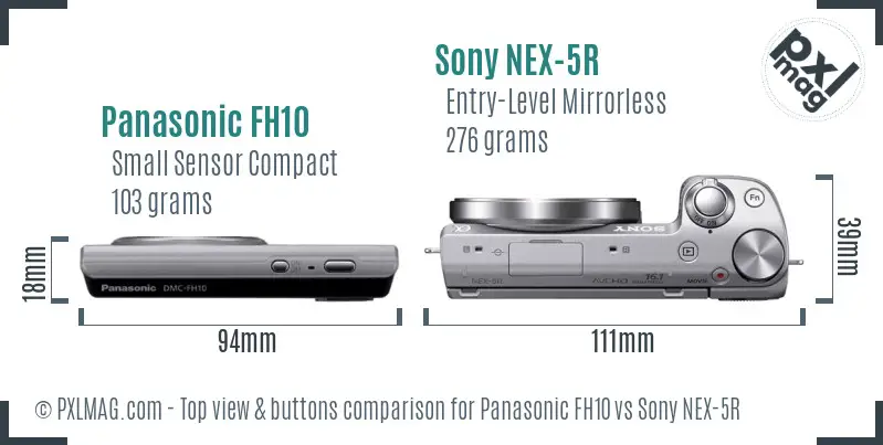 Panasonic FH10 vs Sony NEX-5R top view buttons comparison