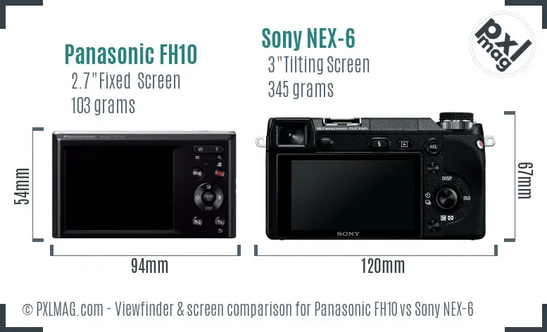 Panasonic FH10 vs Sony NEX-6 Screen and Viewfinder comparison