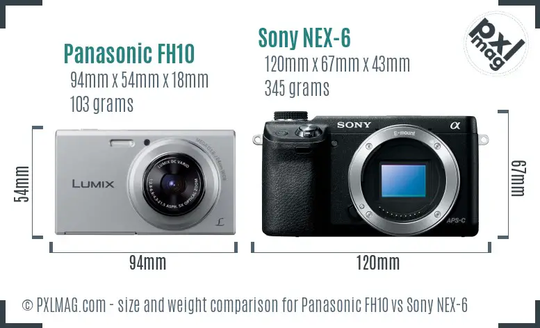 Panasonic FH10 vs Sony NEX-6 size comparison