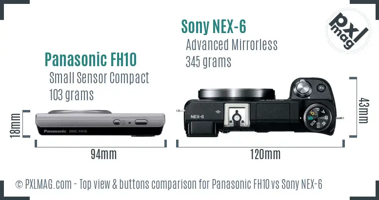 Panasonic FH10 vs Sony NEX-6 top view buttons comparison