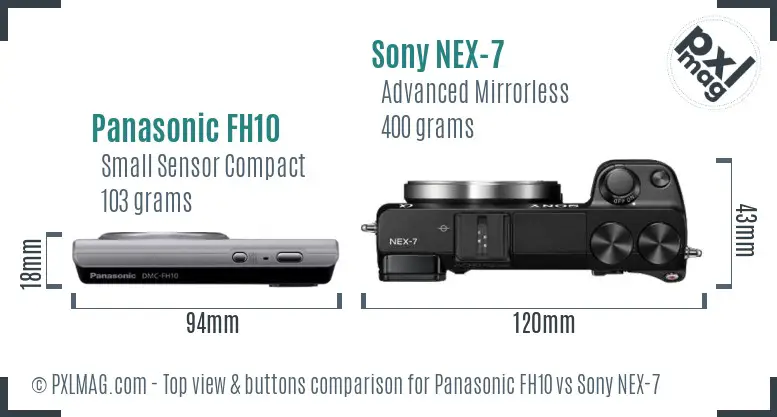 Panasonic FH10 vs Sony NEX-7 top view buttons comparison