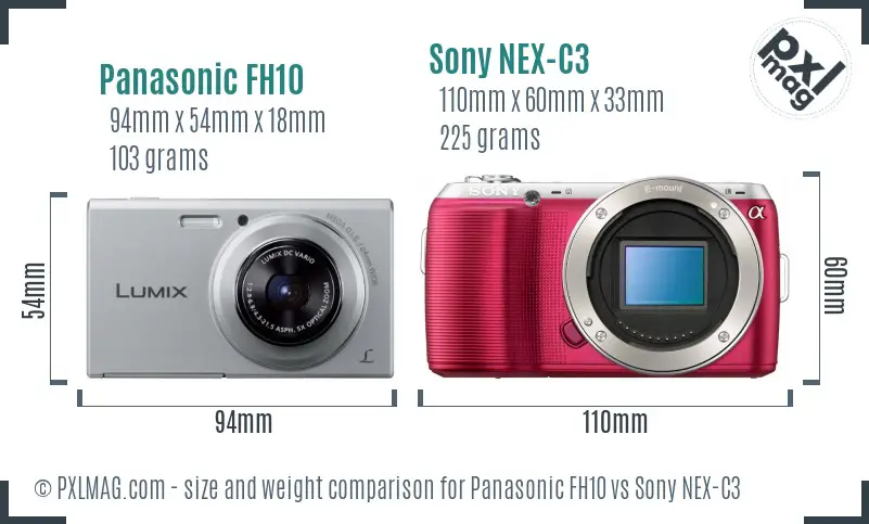 Panasonic FH10 vs Sony NEX-C3 size comparison