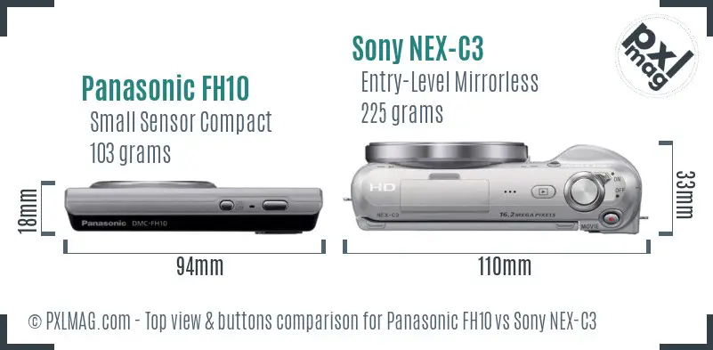Panasonic FH10 vs Sony NEX-C3 top view buttons comparison