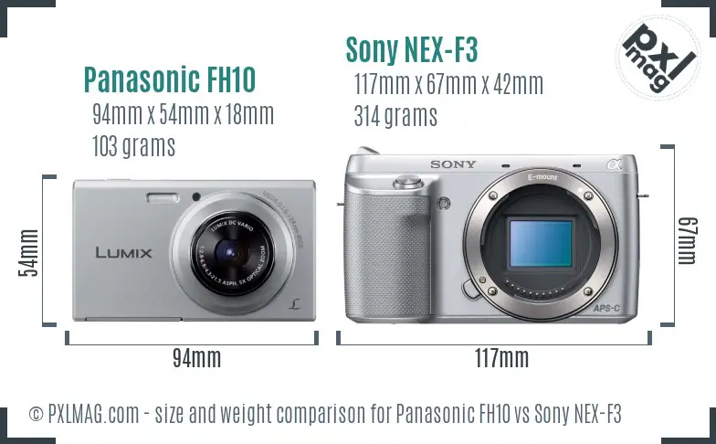 Panasonic FH10 vs Sony NEX-F3 size comparison