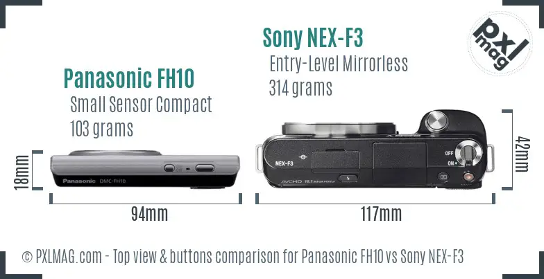 Panasonic FH10 vs Sony NEX-F3 top view buttons comparison