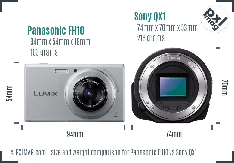 Panasonic FH10 vs Sony QX1 size comparison